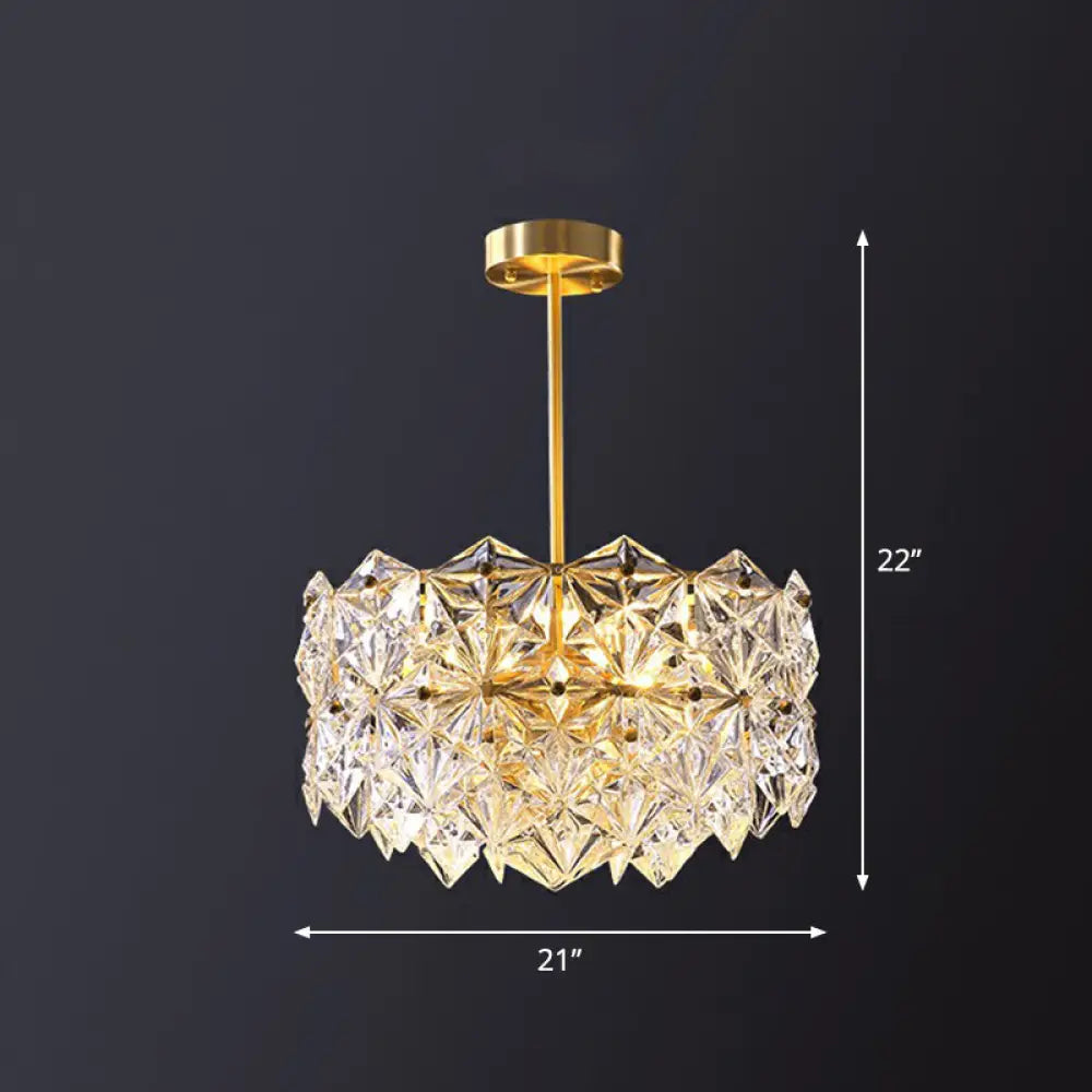 Gold Crystal Hexagonal Modernist Chandelier for Dining Room