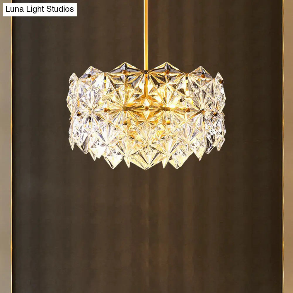 Gold Crystal Hexagonal Modernist Chandelier for Dining Room