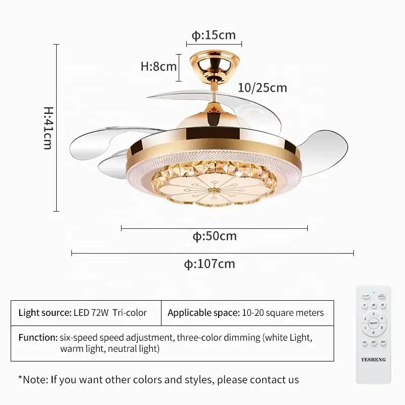 Gold-toned ceiling fan with integrated led lighting and crystal accents for decorbites crystal invisible fan living room use