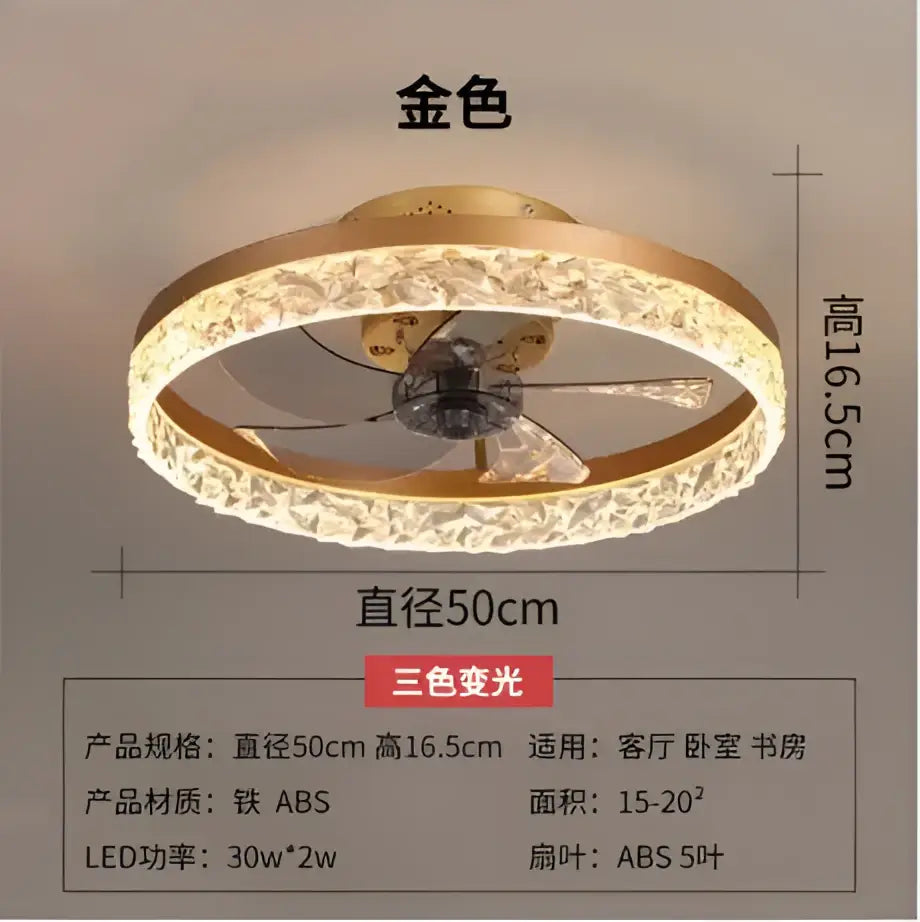 Gold crystal led ceiling fan with crystal encrusted ring and abs frame for living room or bedroom decorbites crystal led