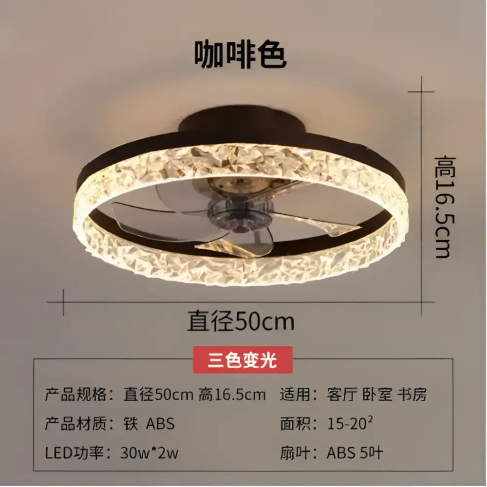 Coffee-colored decorbites crystal led ceiling fan with integrated lighting and crystal embellishments for bedroom decor