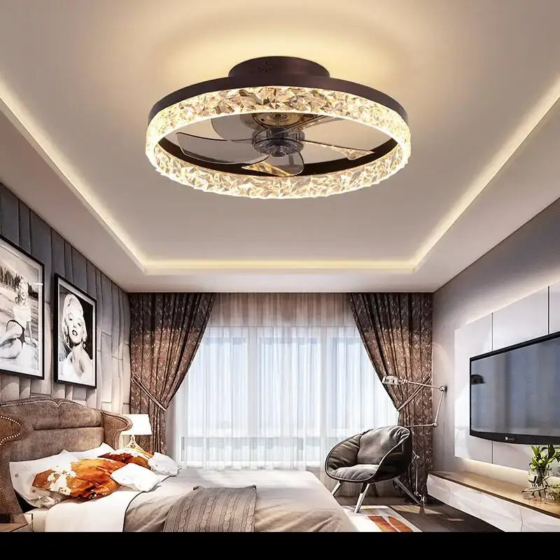 Gold crystal led ceiling fan with black ornate frame and clear crystal led ceiling ring for bedroom decorbites crystal led lighting