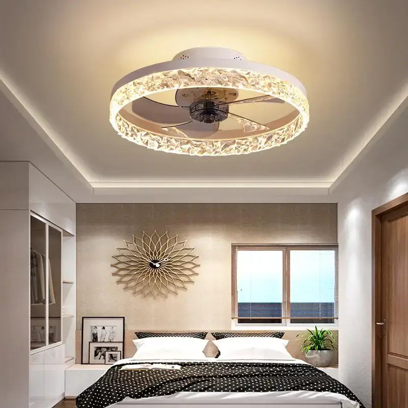 White circular ceiling fan with decorbites crystal led ring and integrated lighting for bedroom decorbites crystal led ceiling