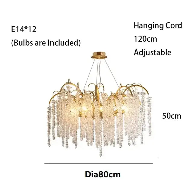 Gold crystal led chandeliers dining room pendant light with gold-toned circular fixture and cascading crystal droplets decorbites crystal led