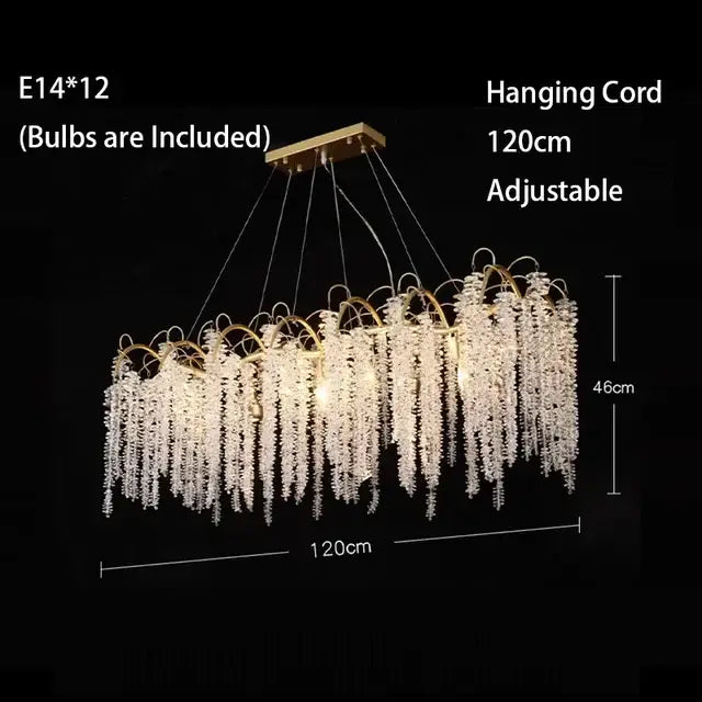 Gold-toned decorbites crystal led chandeliers with cascading crystal strands and rectangular ceiling mount for dining room decor