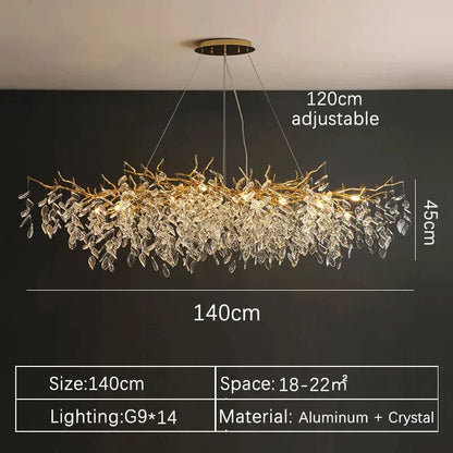 Gold Crystal LED Chandeliers for Home Lighting - Long 140cm / Gold / Warm light - Chandelier