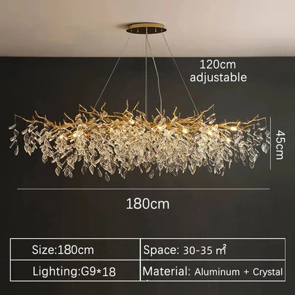 Gold Crystal LED Chandeliers for Home Lighting - Long 180cm / Gold / Warm light - Chandelier