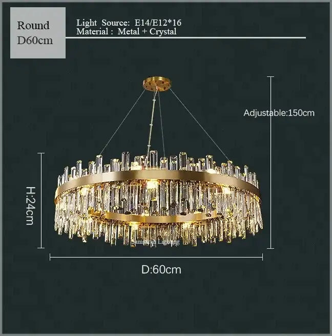 Gold-toned double-tier decorbites crystal led oval chandelier with cascading crystal prisms for dining room pendant light