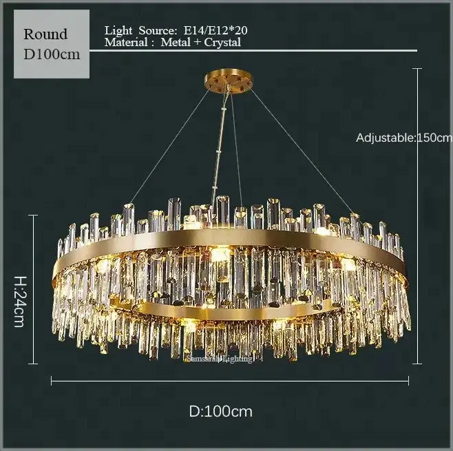 Gold crystal led oval chandelier with cascading crystal rods and adjustable 150cm height for dining room decorbites crystal led