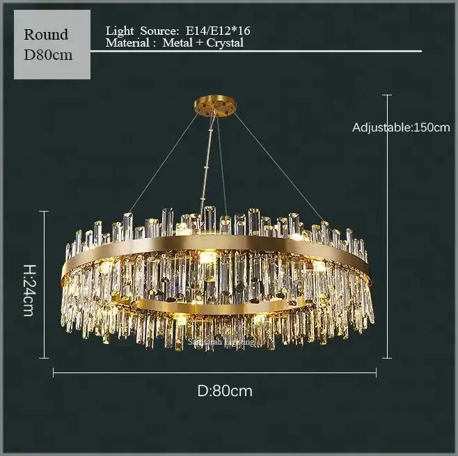 Gold-toned decorbites crystal led oval chandelier with cascading clear crystals and circular metal frame for dining room decor