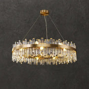Gold-toned decorbites crystal led oval chandelier with cascading clear crystal rods for dining room pendant lighting