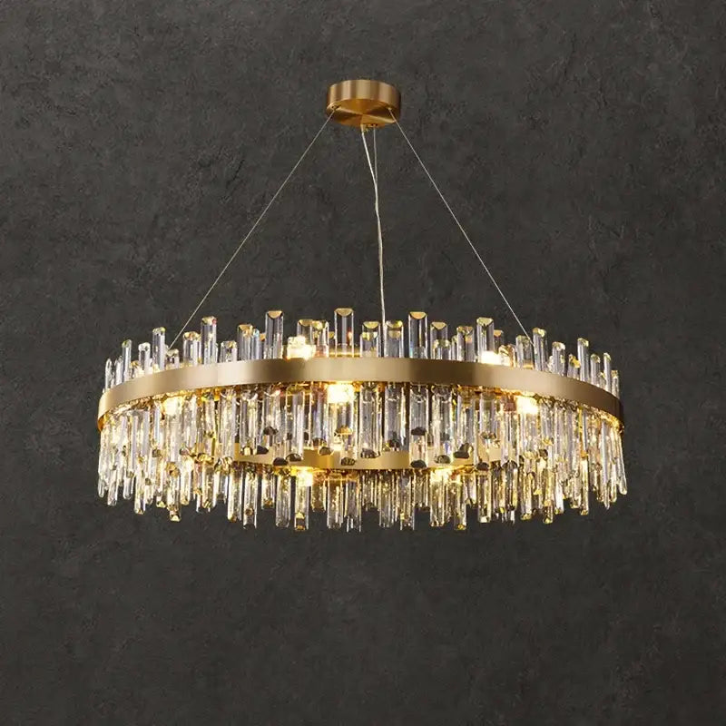 Gold-toned decorbites crystal led oval chandelier with cascading clear crystal rods for dining room pendant lighting