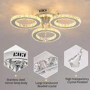 Gold crystal led rings ceiling chandelier with three interlocking crystal rings and high transparency pendant for dining room decorbites crystal led