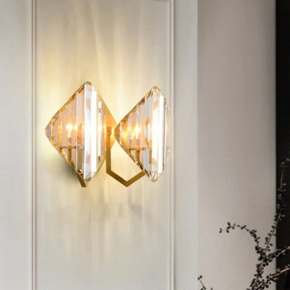 DecorBites™ DecorBites™ Gold Crystal Rhombus Wall Mount Lamp: Post-Modern 1/2-Bulb Lighting Fixture