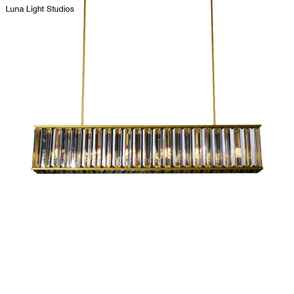 DecorBites™ Gold Crystal Rod Island Light: Postmodern Pendant Fixture with 4 Rectangle Heads