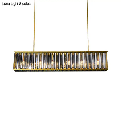 DecorBites™ Gold Crystal Rod Island Light: Postmodern Pendant Fixture with 4 Rectangle Heads