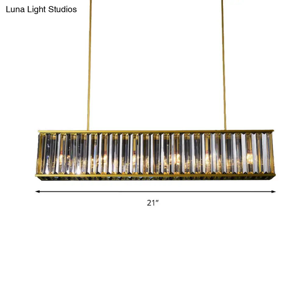 DecorBites™ Gold Crystal Rod Island Light: Postmodern Pendant Fixture with 4 Rectangle Heads