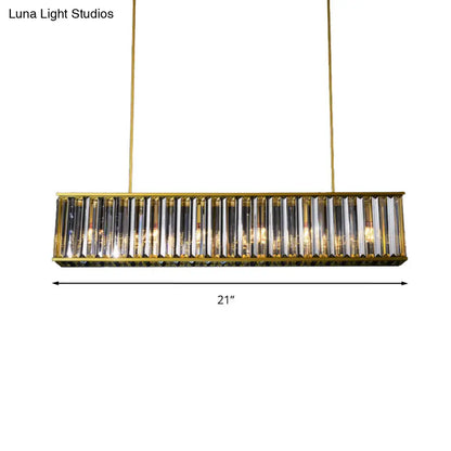 DecorBites™ Gold Crystal Rod Island Light: Postmodern Pendant Fixture with 4 Rectangle Heads