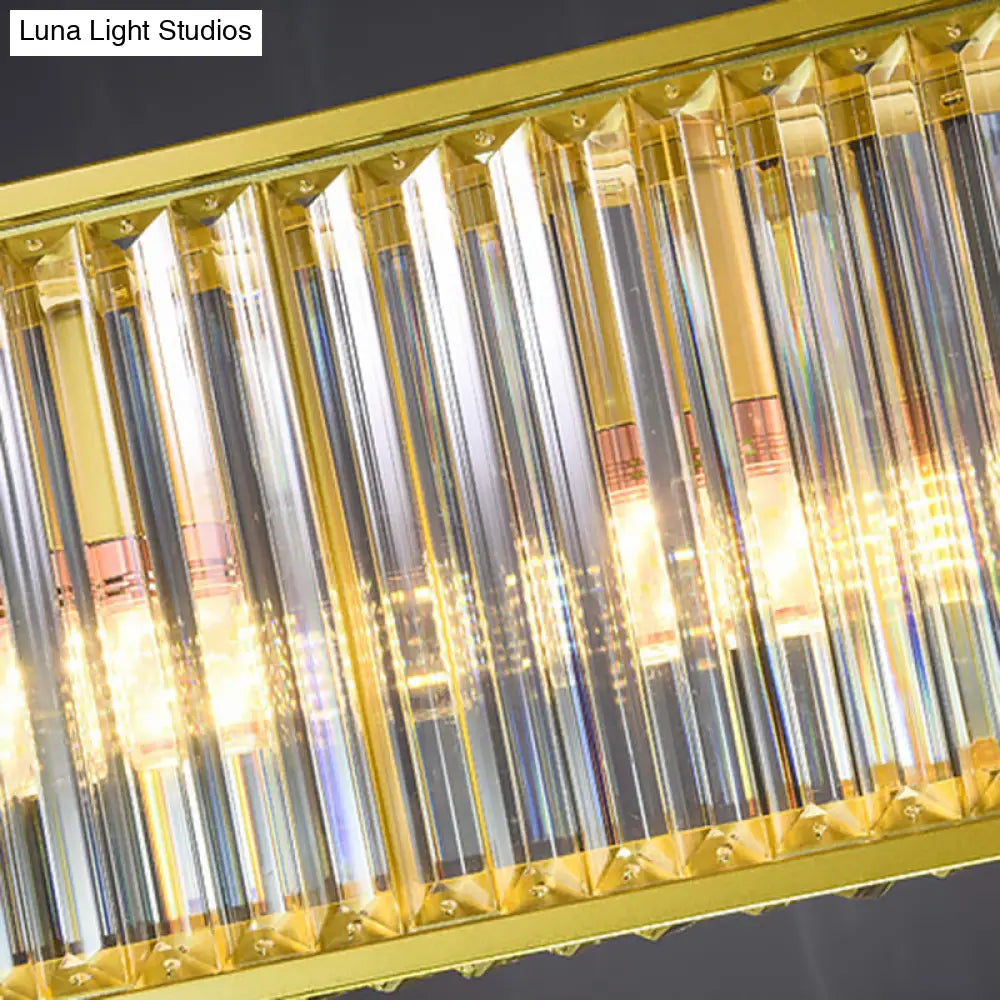 DecorBites™ Gold Crystal Rod Island Light: Postmodern Pendant Fixture with 4 Rectangle Heads