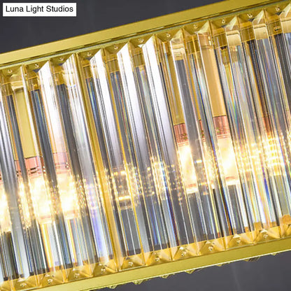 DecorBites™ Gold Crystal Rod Island Light: Postmodern Pendant Fixture with 4 Rectangle Heads