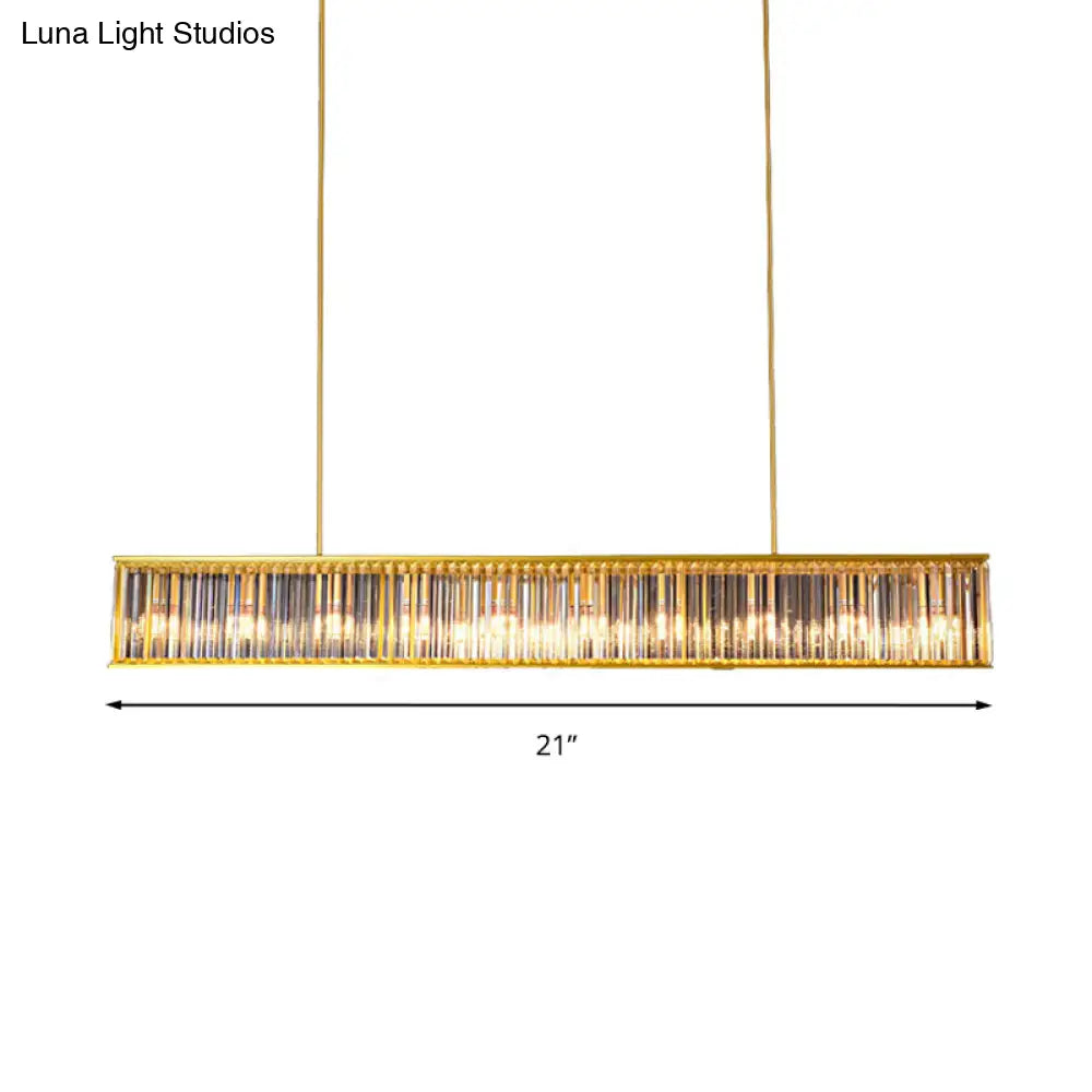 DecorBites™ Gold Crystal Rod Island Light: Postmodern Pendant Fixture with 4 Rectangle Heads