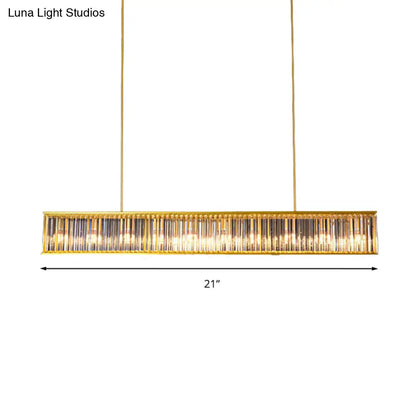 DecorBites™ Gold Crystal Rod Island Light: Postmodern Pendant Fixture with 4 Rectangle Heads