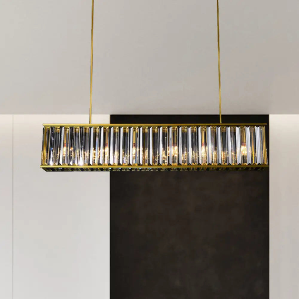 DecorBites™ Gold Crystal Rod Island Light: Postmodern Pendant Fixture with 4 Rectangle Heads