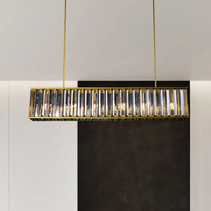 DecorBites™ Gold Crystal Rod Island Light: Postmodern Pendant Fixture with 4 Rectangle Heads