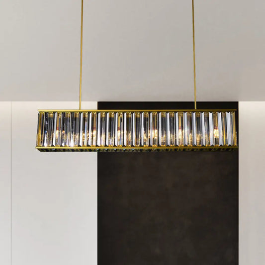 DecorBites™ Gold Crystal Rod Island Light: Postmodern Pendant Fixture with 4 Rectangle Heads