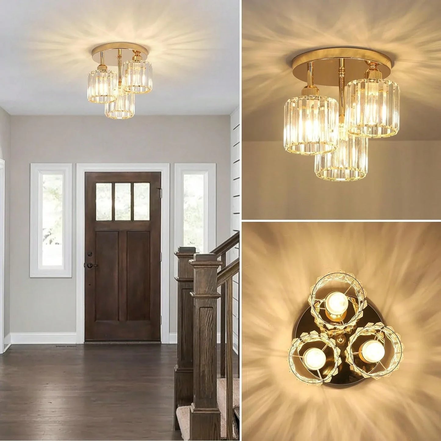 Gold Crystal Semi-Flush Mount Ceiling Light