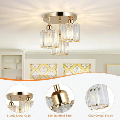 Gold Crystal Semi-Flush Mount Ceiling Light