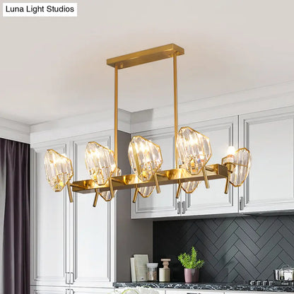 DecorBites™ Gold Crystal Shield Pendant Light with 8 Bulbs - Postmodern Kitchen Island Lighting