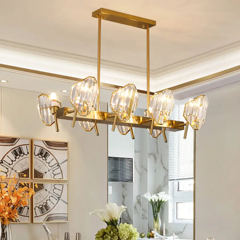DecorBites™ Gold Crystal Shield Pendant Light with 8 Bulbs - Postmodern Kitchen Island Lighting