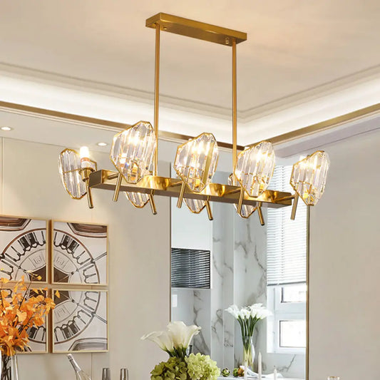 DecorBites™ Gold Crystal Shield Pendant Light with 8 Bulbs - Postmodern Kitchen Island Lighting