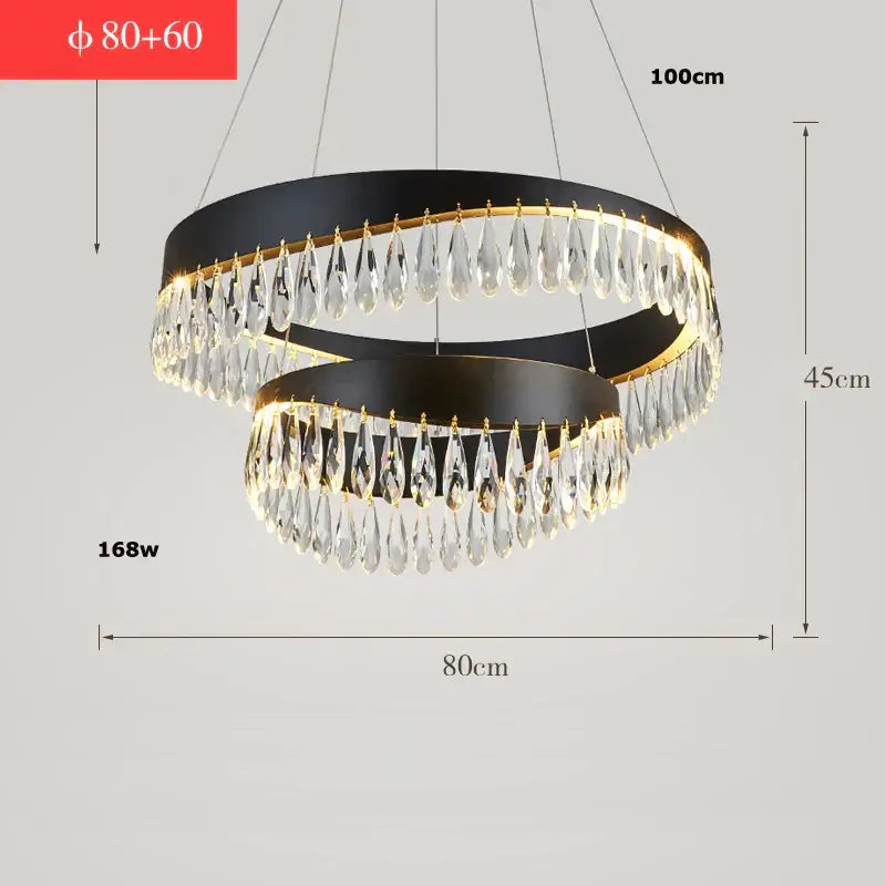 Black and gold double-ring crystal stainless steel chandelier with dangling teardrops for foyer decorbites crystal stainless use