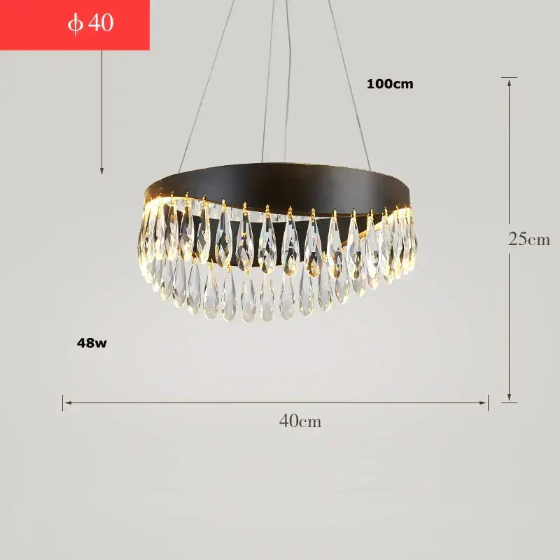 Modern black circular crystal stainless steel chandelier with dangling teardrop pendants for elegant foyer decorbites