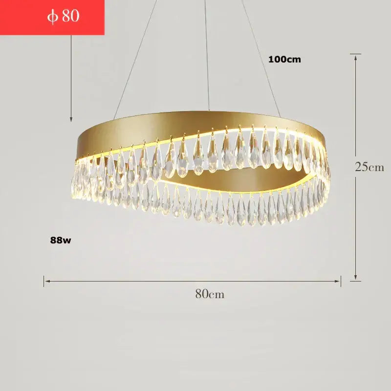 Gold crystal stainless steel chandelier with gold-toned circular design and clear teardrop pendants for foyer decorbites crystal stainless steel light