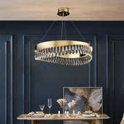 Gold crystal stainless steel chandelier with gold-toned circular frame and dangling teardrop crystals for foyer decorbites crystal stainless steel lighting
