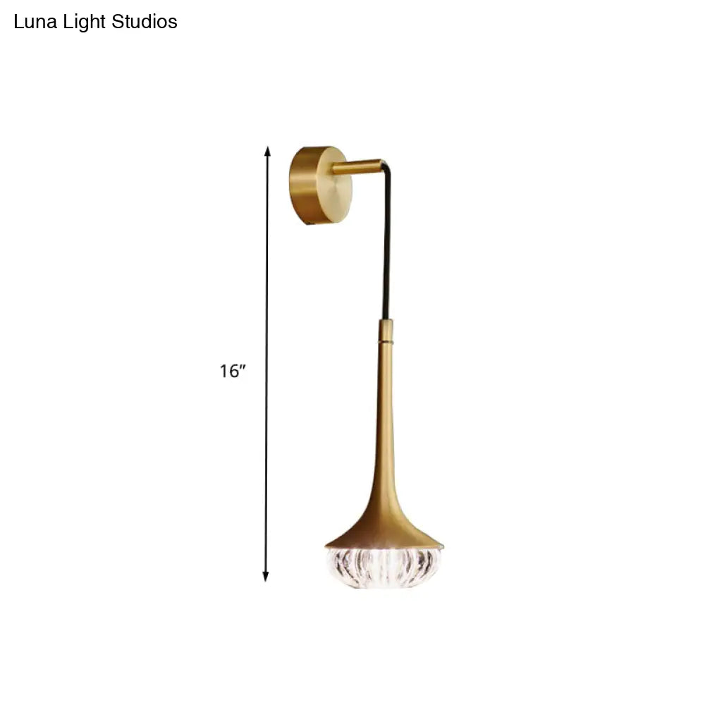 Aplique de pared DecorBites™ Gold Crystal Teardrop - Lámpara LED moderna de 1 cabezal con placa posterior de metal