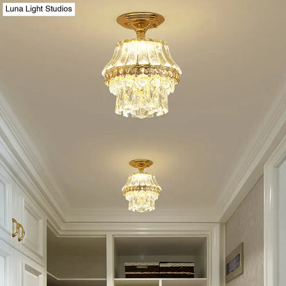 DecorBites™ DecorBites™ Gold Crystal Tiered LED Semi Flush Ceiling Mount Light Fixture - Contemporary Rectangle-Cut Design