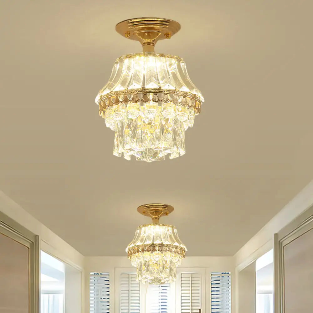DecorBites™ DecorBites™ Gold Crystal Tiered LED Semi Flush Ceiling Mount Light Fixture - Contemporary Rectangle-Cut Design