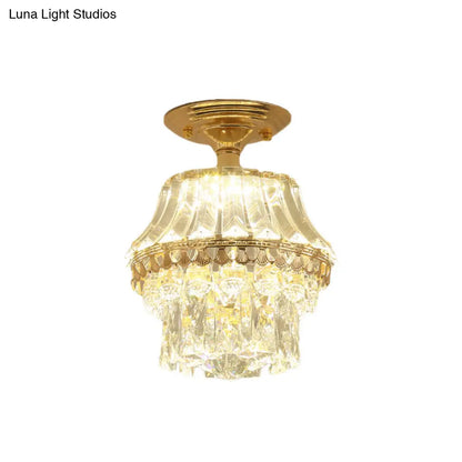DecorBites™ DecorBites™ Gold Crystal Tiered LED Semi Flush Ceiling Mount Light Fixture - Contemporary Rectangle-Cut Design