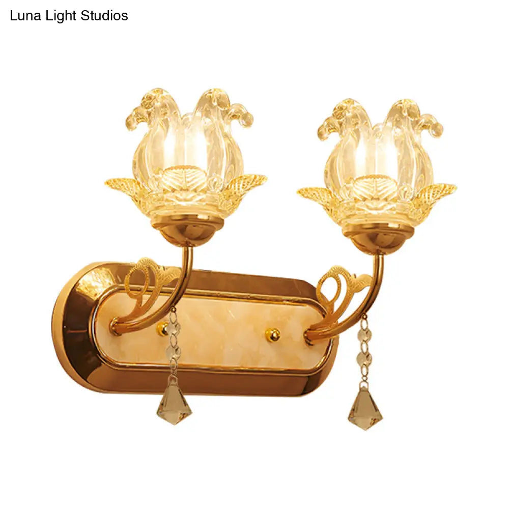 DecorBites™ Gold Crystal Wall Lamp with Curved Arm - Simplicity Blossom 1/2-Light Wall Fixture