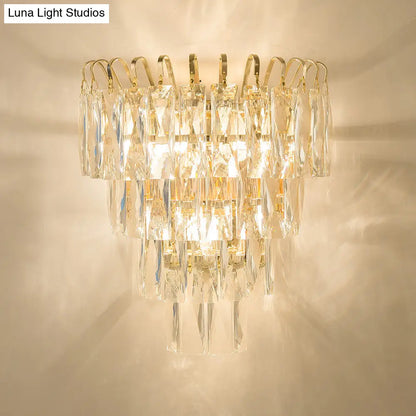 DecorBites™ Gold Crystal Wall Sconce with 3 Modern Heads and 4 Tiers for Living Room