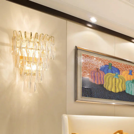 DecorBites™ Gold Crystal Wall Sconce with 3 Modern Heads and 4 Tiers for Living Room