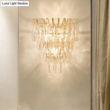 DecorBites™ Gold Crystal Wall Sconce with 3 Modern Heads and 4 Tiers for Living Room