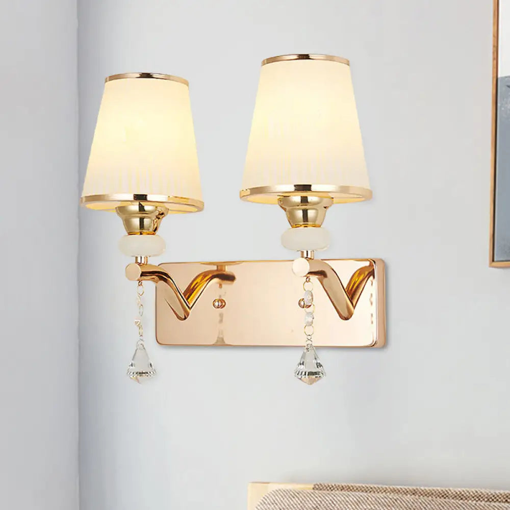 DecorBites™ DecorBites™ Gold Crystal Wall Sconce with Conical Shades - 2 Bulb Contemporary Mount Light
