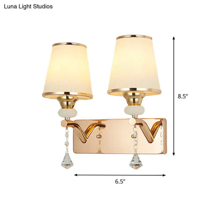 DecorBites™ DecorBites™ Gold Crystal Wall Sconce with Conical Shades - 2 Bulb Contemporary Mount Light