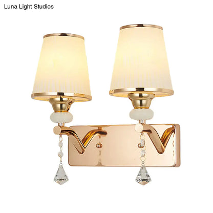 DecorBites™ DecorBites™ Gold Crystal Wall Sconce with Conical Shades - 2 Bulb Contemporary Mount Light
