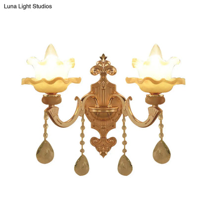 DecorBites™ Gold Crystal Wall Sconce with Frosted Glass Shade - Perfect for Living Rooms - 2 Bulbs included!